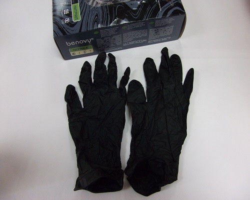Перчатки Benovy размер XL нитриловые смотровые нестерильные текстурированные на пальцах ЧЁРНЫЕ